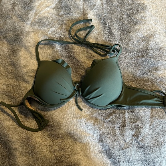 Victoria’s Secret small / 32B push-up army green bikini top - Picture 1 of 3